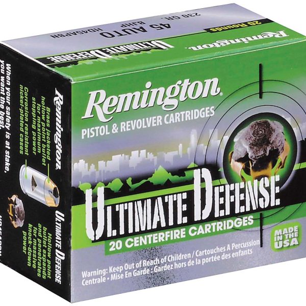 Remington Ammunition 28942 Ultimate Defense Full Size Handgun 45ACP 230gr Brass Jacketed Hollow Point 20 Per Box/25 Case