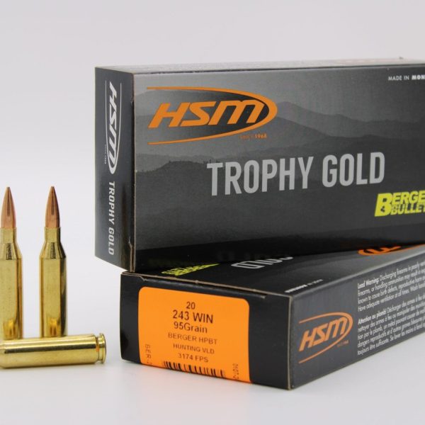 HSM 24395VLD Trophy Gold Extended Range 243 Win 95 gr Berger Hunting VLD Match 20 Per Box/ 25 Case