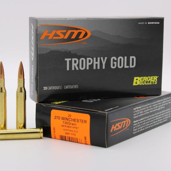 HSM 270130VLD Trophy Gold Extended Range 270 Win 130 gr Berger Hunting VLD Match 20 Per Box/ 20 Case