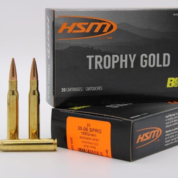 HSM 3006185VLD Trophy Gold Extended Range 30-06 Springfield 185 gr Berger Hunting VLD Match 20 Per Box/ 20 Case