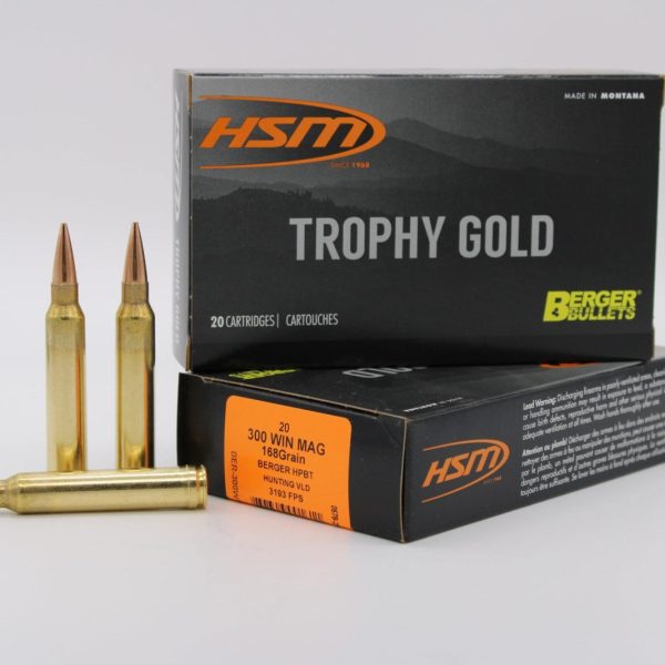 HSM 300WM168VLD Trophy Gold Extended Range 300 Win Mag 168 gr Berger Hunting VLD Match 20 Per Box/ 20 Case