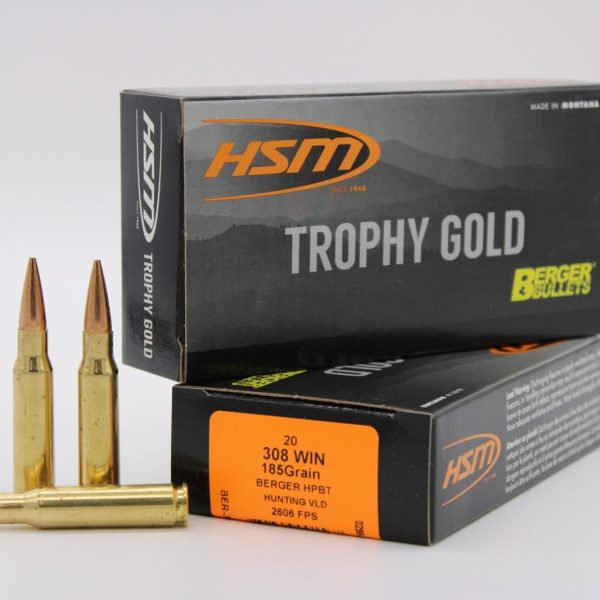HSM 308185VLD Trophy Gold Extended Range 308 Win 185 gr Berger Hunting VLD Match 20 Per Box/ 25 Case