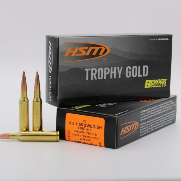 HSM 65X55130VLD Trophy Gold Extended Range 6.5x55 Swedish 130 gr Berger Hunting VLD Match 20 Per Box/ 25 Case