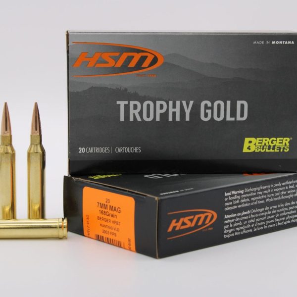 HSM 7MAG168VLD Trophy Gold Extended Range 7mm Rem Mag 168 gr Berger Hunting VLD Match 20 Per Box/ 20 Case