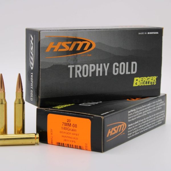 HSM 7MM08140VLD Trophy Gold Extended Range 7mm-08 Rem 140 gr Berger Hunting VLD Match 20 Per Box/ 25 Case