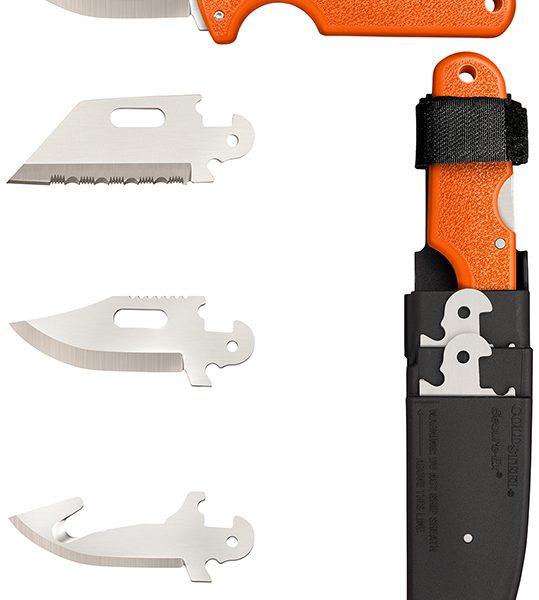 Cold Steel CS-40AL Click-N-Cut Hunter 2.50" Fixed Bowie/Gut Hook/Plain/Serrated Satin 420J2 SS Blade/Orange ABS Handle