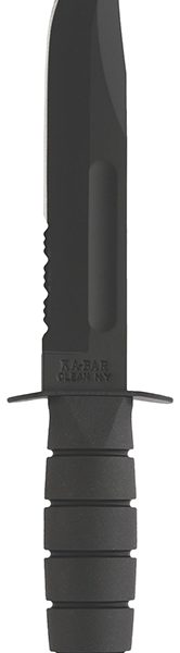 Ka-Bar 1214 Fighting/Utility  7" Fixed Clip Point Serrated Black 1095 Cro-Van Blade, Black Kraton G Handle, Includes Sheath