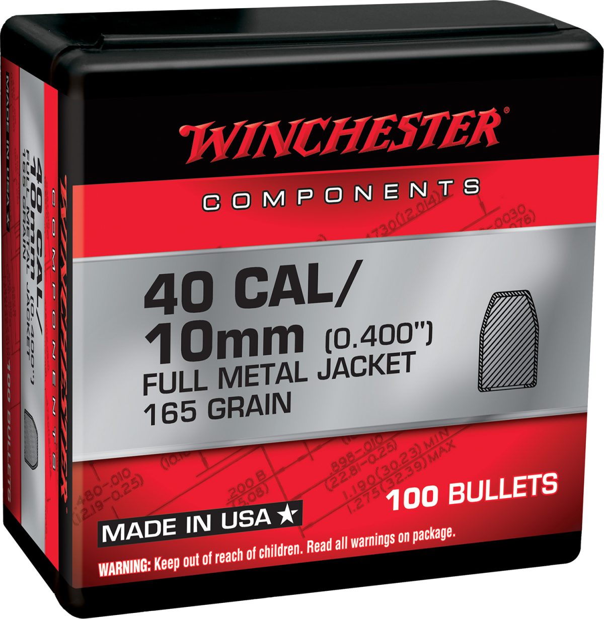 Winchester Ammo Wb40Tc165X Centerfire Handgun Reloading 40S&Amp;W 165Gr Full Metal Jacket Truncated Cone 100 Per Box/10 Case