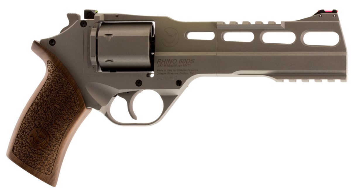Chiappa Firearms Cf340249 Rhino 60Sar *Ca Compliant 357 Mag 6 Shot 6&Quot; Nickel-Plated Steel Barrel &Amp; Cylinder, Nickel-Plated Aluminum Frame &Amp; Barrel Shroud, Picatinny Rails, Walnut Grip