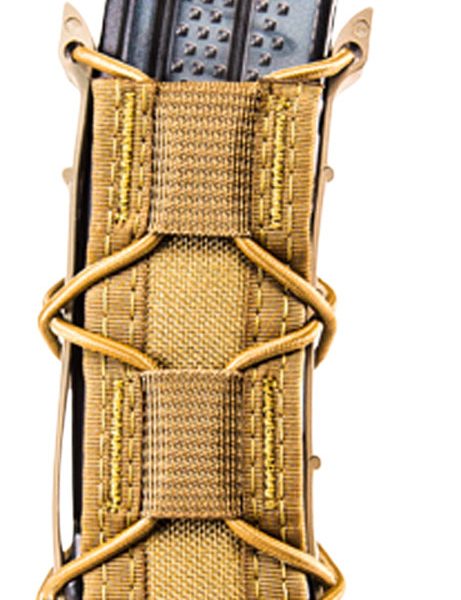 High Speed Gear 11EX00CB TACO Extended Mag Pouch Single Coyote Brown Nylon MOLLE Belts 2" Wide Compatible w/ Pistol