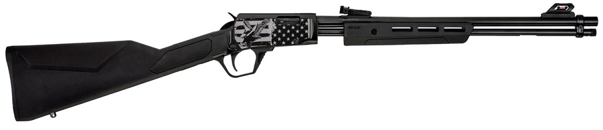 Rossi Rp22181Syen18 Rp22  22 Lr 15+1 18&Quot; Black Polished Alloy Steel Barrel, Black W/Engraved Eagle &Amp; Us Flag Aluminum Receiver, Black Synthetic Fixed Stock