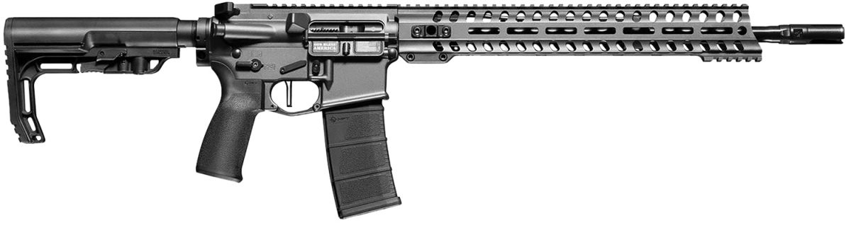 Patriot Ordnance Factory 01645 Minuteman Direct Impingement 5.56X45Mm 30+1 16.50&Quot; Nitride Treated Threaded Barrel, Tungsten Cerakote Receiver, Synthetic 6 Position Mft Minimalist Stock