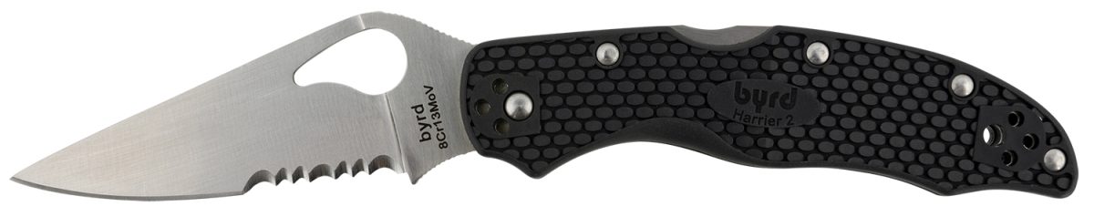 Spyderco By01Psbk2 Byrd Harrier 2 Lightweight 3.36&Quot; Folding Part Serrated 3Cr13Mov Ss Blade Black  Textured Frn Handle Includes Pocket Clip