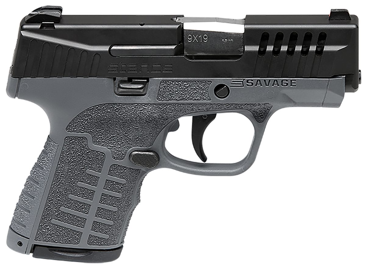 Savage Arms 67011 Stance  9Mm Luger 7+1/8+1 3.2&Quot; Barrel, Gray Polymer Frame, Serrated/Ported Black Nitride Slide, Interchangeable Backstrap, Night Sights, No Manual Safety