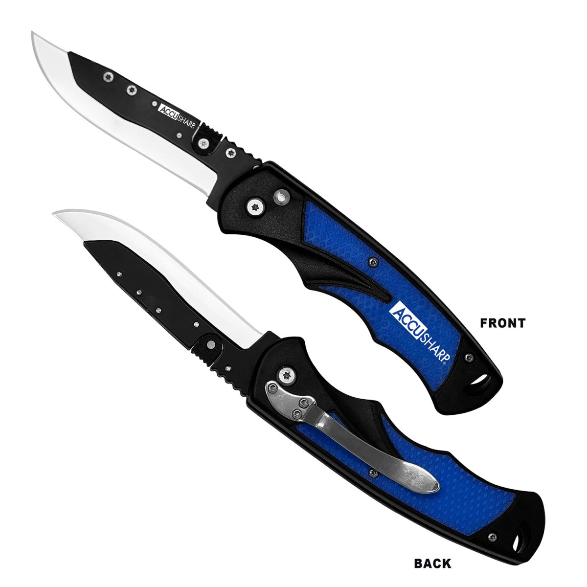 Accusharp 743C Replaceable Blade Razor  3.50&Quot; Folding Plain Stainless Steel Blade/Royal Blue Ergonomic Anti-Slip Anodized Aluminum Handle/Includes 2 Replacement Blades/Belt Clip
