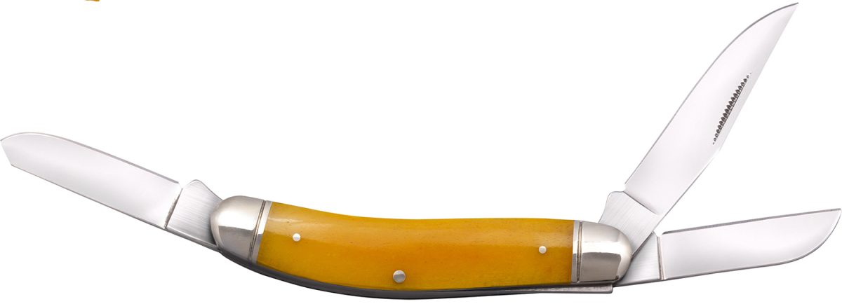 Cold Steel Csflgstkmy Gentleman'S Stockman 2&Quot;/2.10&Quot;/2.50&Quot; Folding Clip/Sheepsfoot/Spey Plain 8Cr13Mov Ss Blade/Yellow W/Polished Bolsters Bone Handle