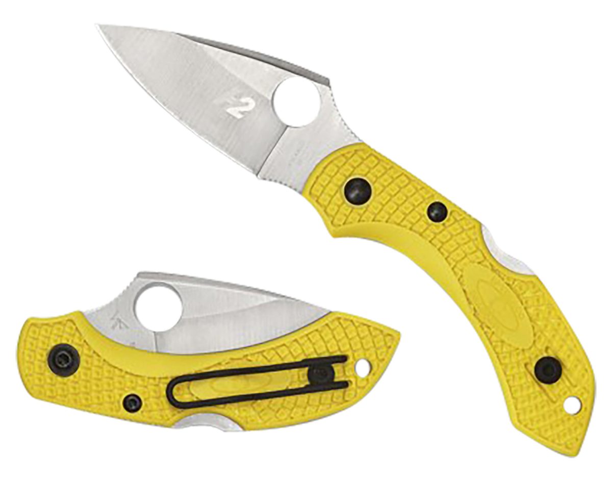 Spyderco C28Pyl2 Dragonfly 2 Salt 2.25&Quot; Folding Plain Stonewashed H1 Steel Blade/ Yellow Textured Frn Handle Includes Pocket Clip