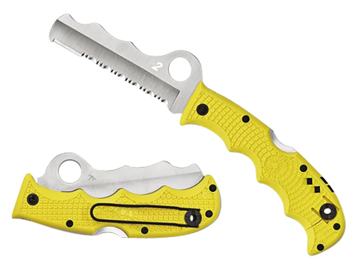 Spyderco C79Psyl Assist Salt Lightweight 3.68&Quot; Folding Part Serrated H2 Steel Blade/Yellow Bi-Directional Texturing Frn Handle Includes Glass Breaker/Pocket Clip