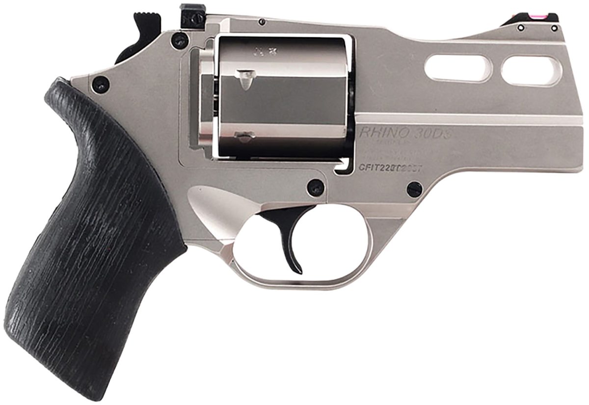 Chiappa Firearms 340290 Rhino 30Ds  Small Frame 357 Mag 6 Shot, 3&Quot; Nickel-Plated Steel Vent Rib Barrel &Amp; Cylinder, Nickel-Plated Aluminum Frame, Black Rubber Grip, Concealed Hammer