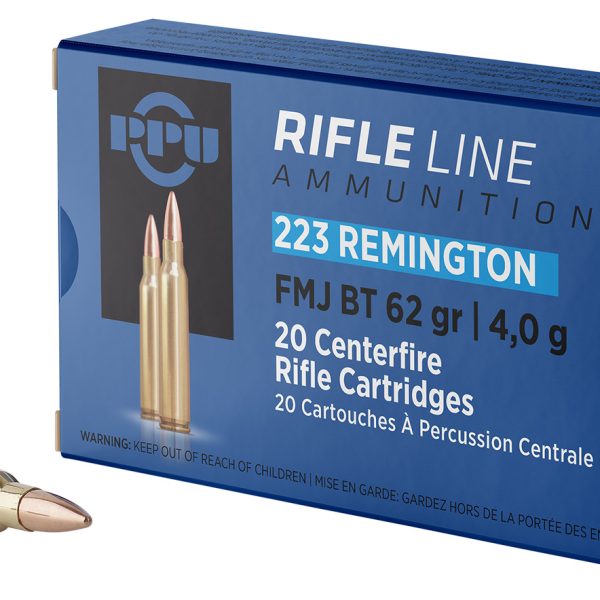 PPU PP223F2 Standard Rifle  223Rem 62gr Full Metal Jacket Boat Tail 20 Per Box/50 Case