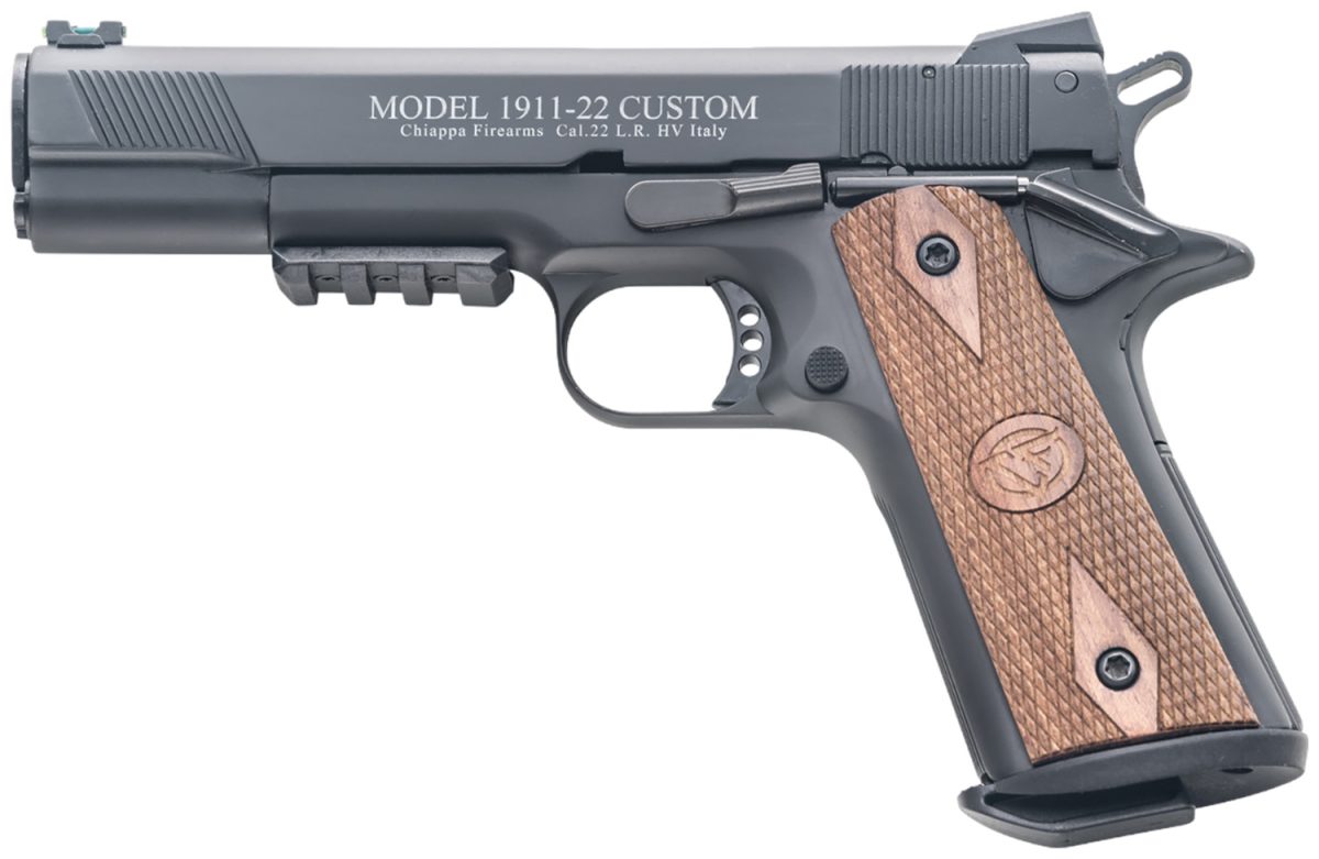 Chiappa Firearms 401101 1911-22 Custom 22 Lr 10+1 5&Quot; Blued Serrated Steel Slide W/Picatinny Rail &Amp; Beavertail Frame, Stippled Walnut Grip