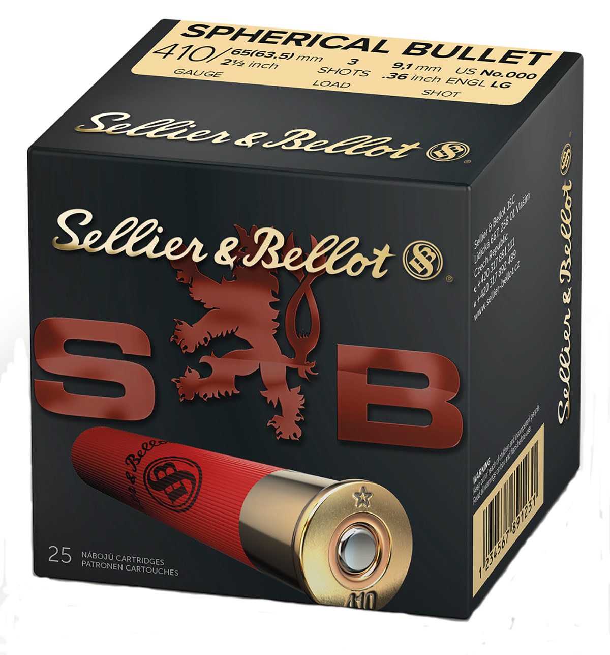 Sellier &Amp; Bellot Sb410A Hunting  410Gauge 2.50&Quot; 3Pellets 1/2Oz Spherical 000Buck Shot 25 Box/20 Case