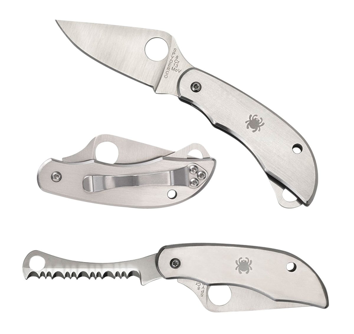 Spyderco C176P&Amp;S Clipitool  Silver Stainless Steel Folding 8Cr13Mov Ss 4.57&Quot;/4.59&Quot; Long Part Serrated Blade Stainless Steel Handle Features Screwdriver/Opener