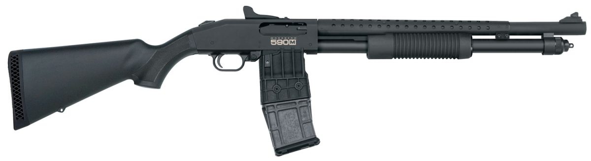 Mossberg 50206 590M Mag-Fed 12 Gauge 2.75&Quot; 10+1 18.50&Quot; Cylinder Bore Barrel Matte Blued Rec With Ghost Ring Sight Black Synthetic Stock Right Hand