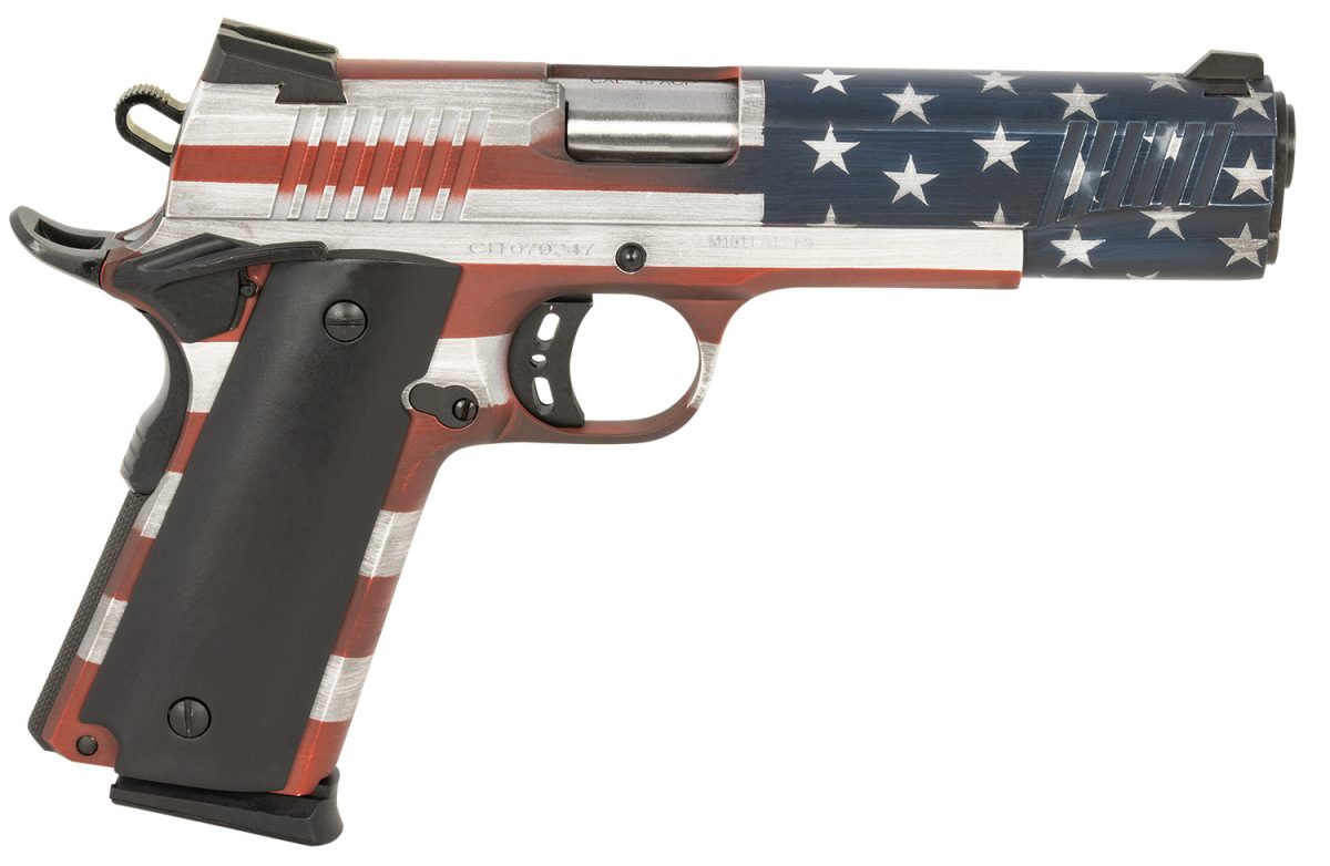 Citadel Cit45Fspusa M1911 Government 45 Acp 8+1, 5&Quot; Stainless Steel Barrel, American Flag Cerakote Serrated Steel Slide, Steel Frame W/Beavertail, Ambidextrous