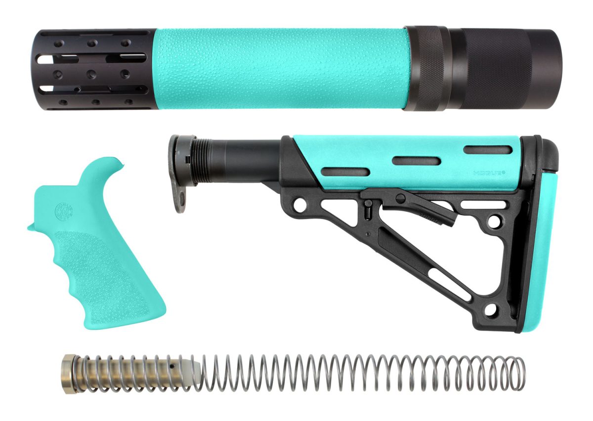 Hogue 13478 Overmolded 3-Piece Kit Collapsible Aqua Overmolded Rubber Black &Amp; Aqua Rubber Grip, Rifle Length Forend Ar15, M16