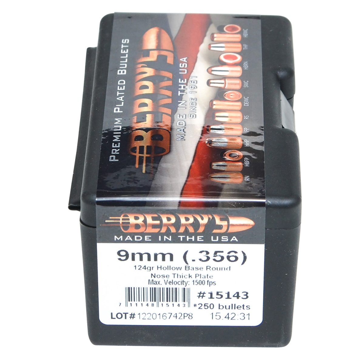 Berry'S 15143 Superior Pistol 9Mm/356 124Gr Hollow Base Round Nose Thick Plate 250/Box