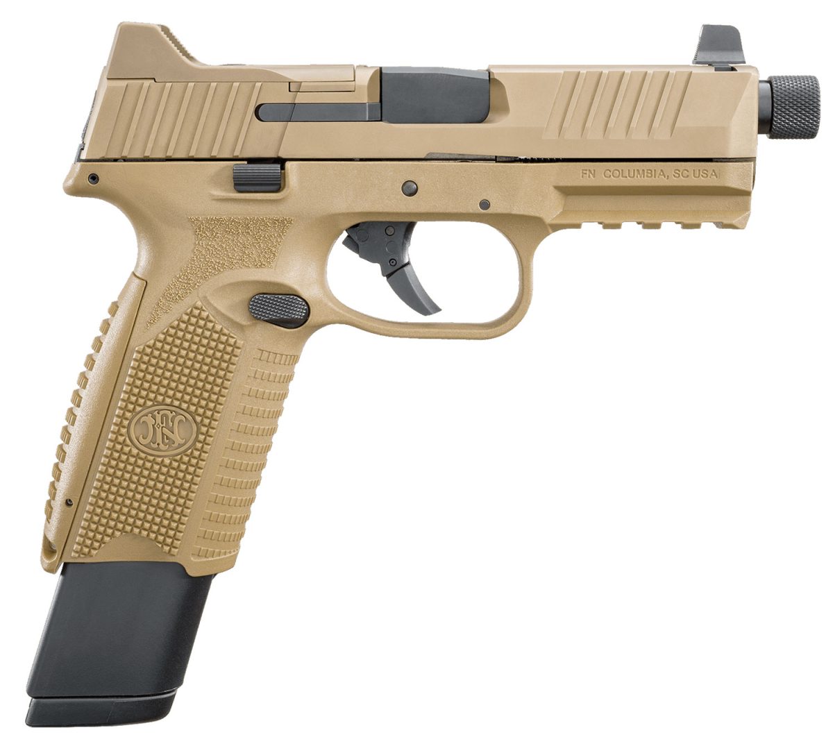 Fn 66100373 509T  9Mm Luger 17+1/24+1 4.50&Quot; Black Steel Threaded Barrel, Flat Dark Earth Optic Cut/Serrated Stainless Steel Slide, Flat Dark Earth Polymer Frame W/Picatinny Rail