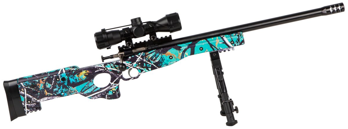 Crickett Ksa2149 Precision Package 22 Lr Caliber With 1Rd Capacity, 16.12&Quot; Barrel, Blued Metal Finish &Amp; Fixed Thumbhole Muddy Girl Serenity Synthetic Stock Right Hand (Youth) Includes Scope &Amp; Bipod