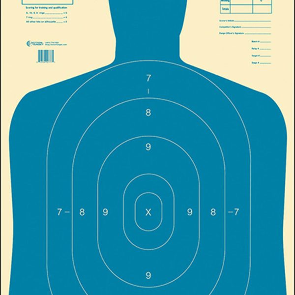 Action Target B27EBLUE100 Qualification Economy Silhouette Paper Hanging 23" x 35" Blue/White 100 Per Box