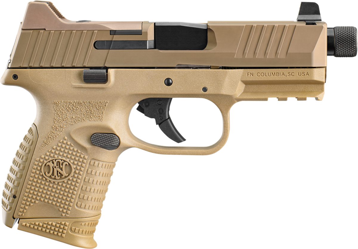 Fn 66100781 509Ct  Compact 9Mm Luger 10+1, 4.32&Quot; Black Steel Threaded Barrel, Flat Dark Earth Pvd Optic Cut/Serrated Stainless Steel Slide, Flat Dark Earth Polymer Frame W/Picatinny Rail, Ambidextrous