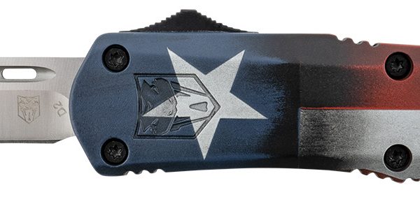 CobraTec Knives MCTXFS3TNS FS-3 Texas Flag Medium 3" OTF Tanto Plain Satin D2 Steel Blade, 5" Texas Flag Aluminum Cerakoted Handle
