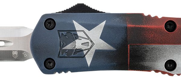 CobraTec Knives MCTXFS3DAGNS FS-3 Texas Flag Medium 3" OTF Dagger Plain Satin D2 Steel Blade, 5" Texas Flag Aluminum Cerakoted Handle