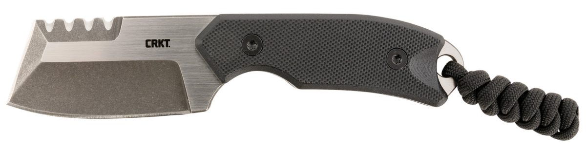 Crkt 4036 Razel  Compact 2.32&Quot; Fixed Plain/Top Veff Serrations Brushed Stonewashed D2 Steel Blade, Black G10 Handle, Includes Cord Fob/Sheath