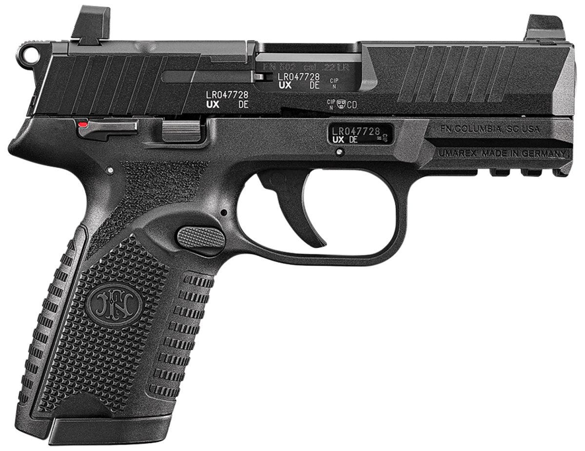 Fn 66101013 502 Mrd Full Size 22 Lr 10+1 4&Quot; Black Target Crown Steel Barrel/Black Pvd Optic Ready/Serrated Slide/Black Polymer Frame W/Accessory Rail/Black Textured Polymer Grips Ambidextrous