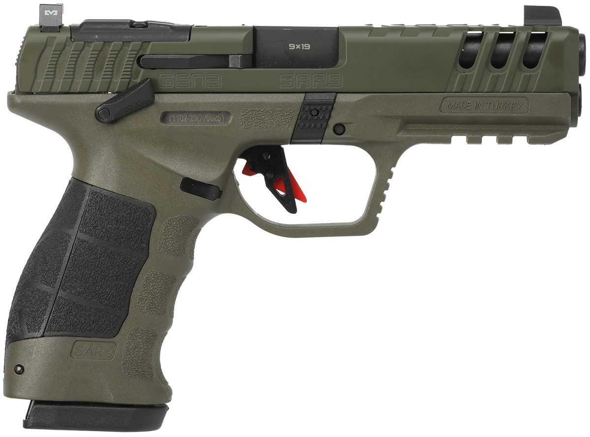 Sar Usa Sar9G3Od Sar9 Gen3 Full Size Frame 9Mm Luger 17+1 4.40&Quot; Black Steel Barrel, Od Green Cerakote Serrated Steel Slide, Od Green Cerakote Polymer Frame W/Picatinny Rail, Black Polymer Grip