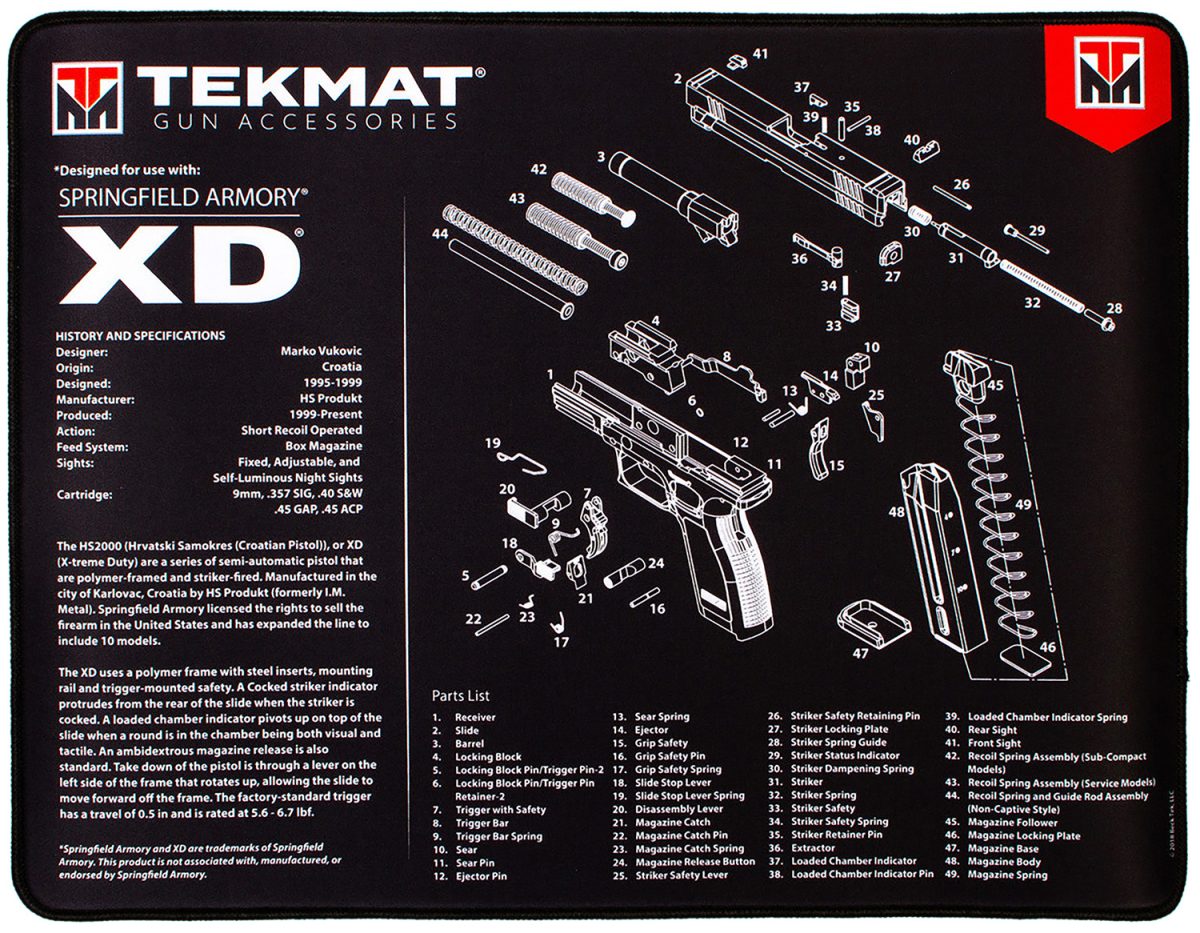 Tekmat Tekr20Xd Springfield Armory Xd Ultra 20 Cleaning Mat Black/White Rubber 15&Quot; X 20&Quot;