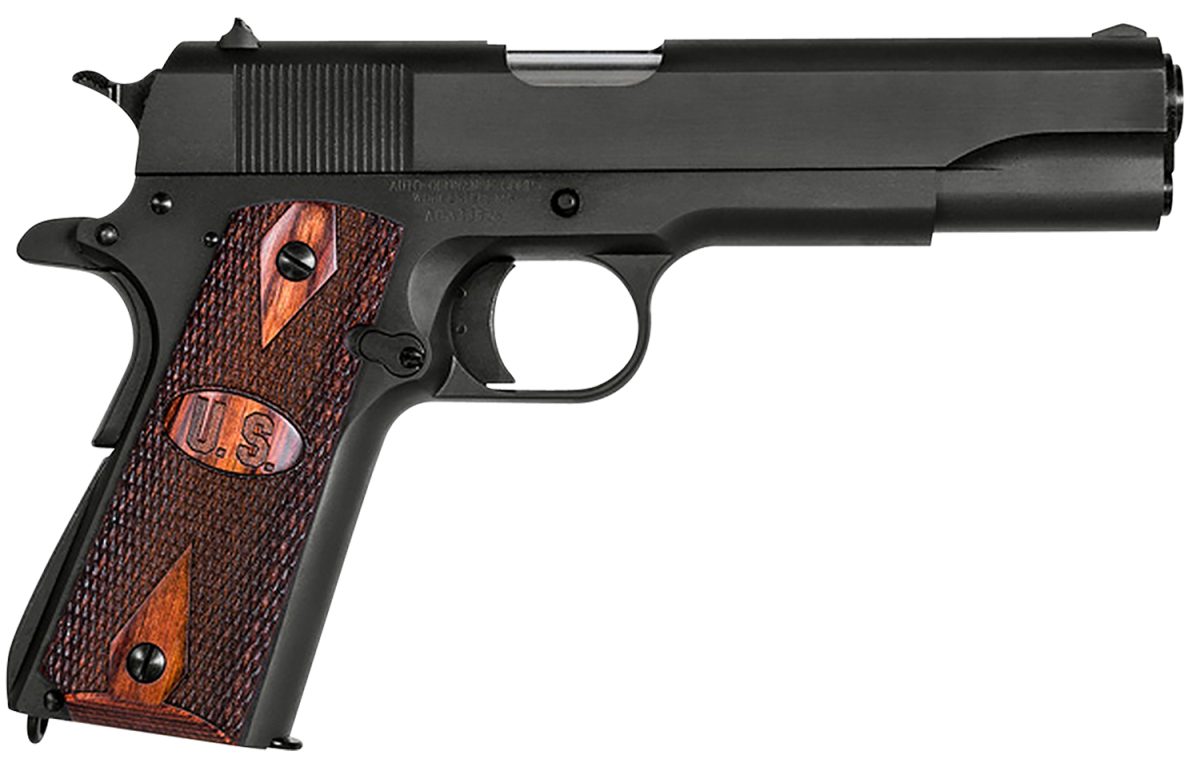 Auto-Ordnance 1911Bkow 1911 A1 Gi Spec 45 Acp 7+1, 5&Quot; Stainless Steel Barrel, Matte Black Serrated Carbon Steel Slide &Amp; Frame W/Beavertail, Checkered Wood W/Integrated Us Logo Grip