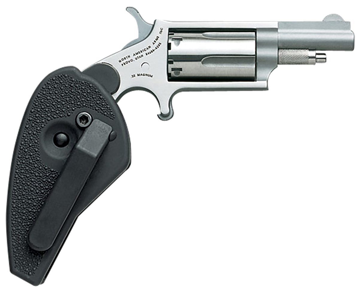 North American Arms 22Mchg Mini-Revolver  22 Lr Or 22 Wmr 5 Rd 1.63&Quot; Barrel, Overall Stainless Steel Finish, Black Synthetic Holster Grip Includes Cylinder