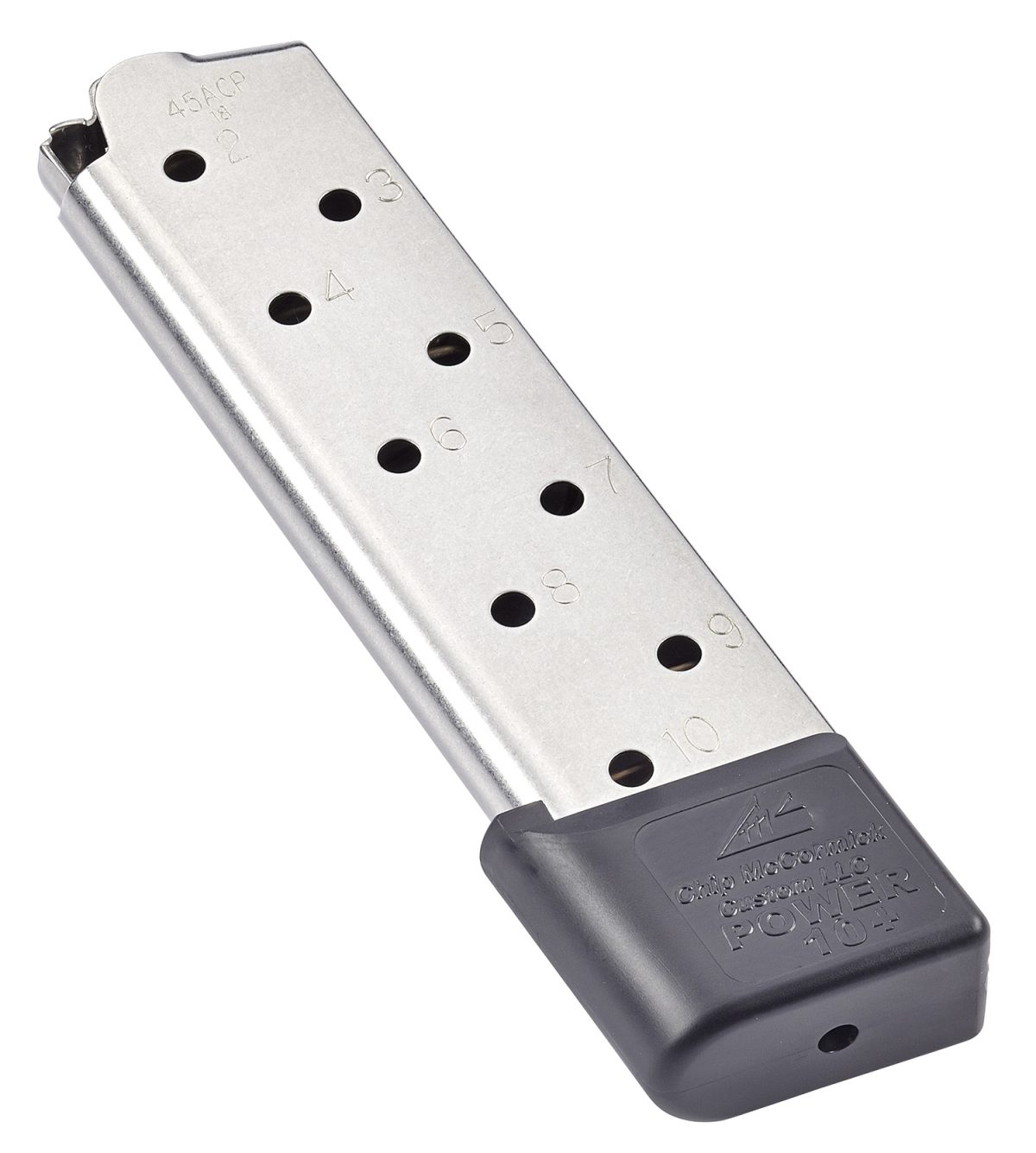 Cmc Products 12150 Power Mag Plus 10Rd 45 Acp Fits 1911 Government Stainless Steel W/ Black Base Pad