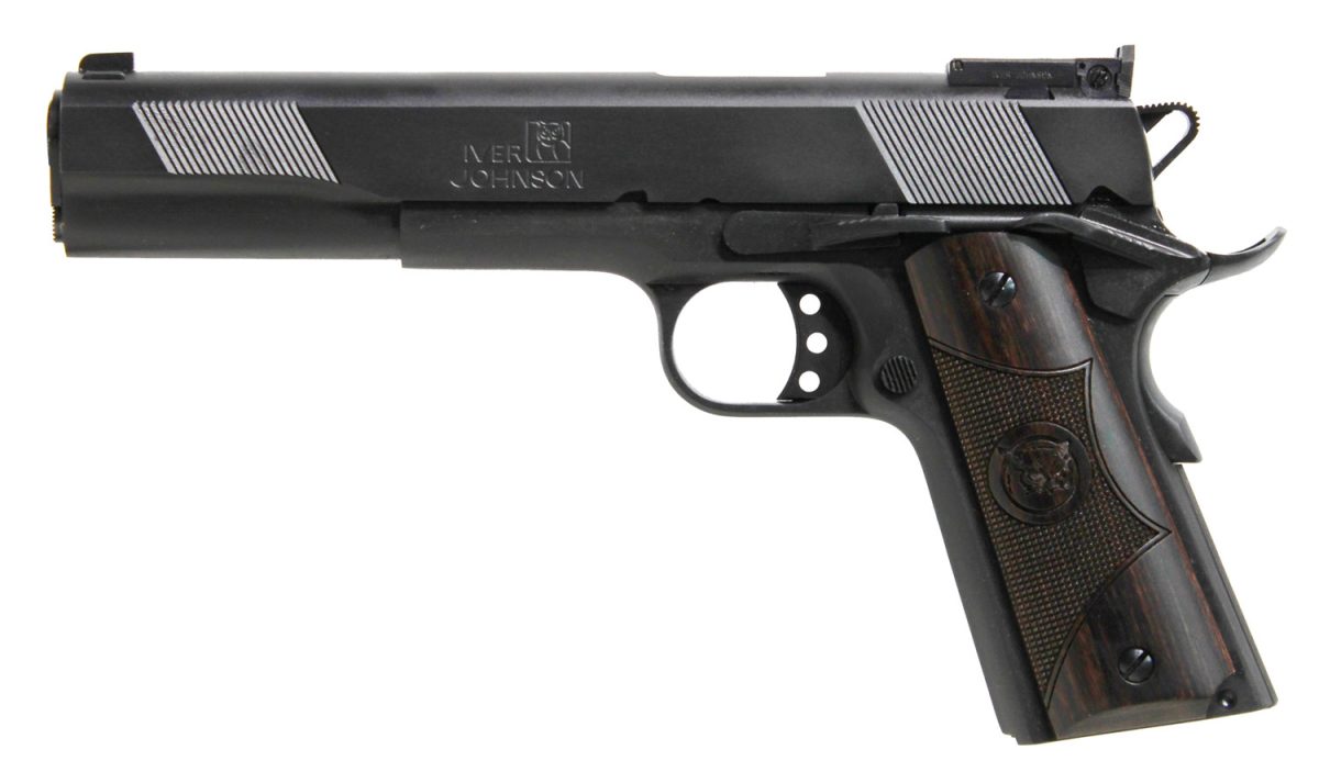 Iver Johnson Arms Eaglexl10 1911 Eagle Xl  10Mm Auto 6&Quot; 8+1 Matte Blued Black Cerakote Long Slide Diamondwood Walnut With Integrated Logo Grip Adj Sights