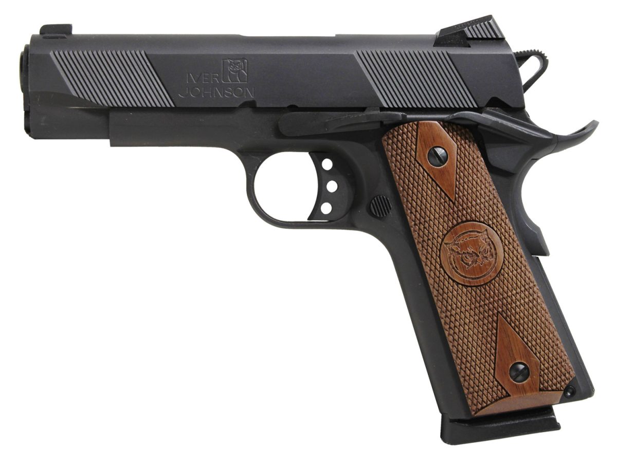 Iver Johnson Arms Hawk Hawk Commander 45 Acp 8+1 4.25&Quot; Black Steel Barrel, Matte Black Serrated Steel Slide &Amp; Frame W/Beavertail. Checkered Double Diamond Walnut Grip