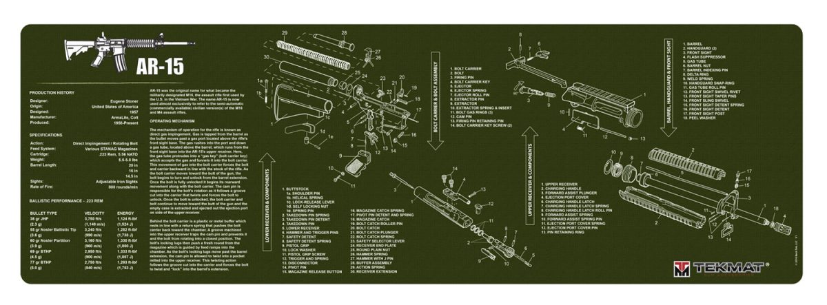Tekmat Tekr36Ar15Od Ar-15 Cleaning Mat Ar-15 Parts Diagram 12&Quot; X 36&Quot;