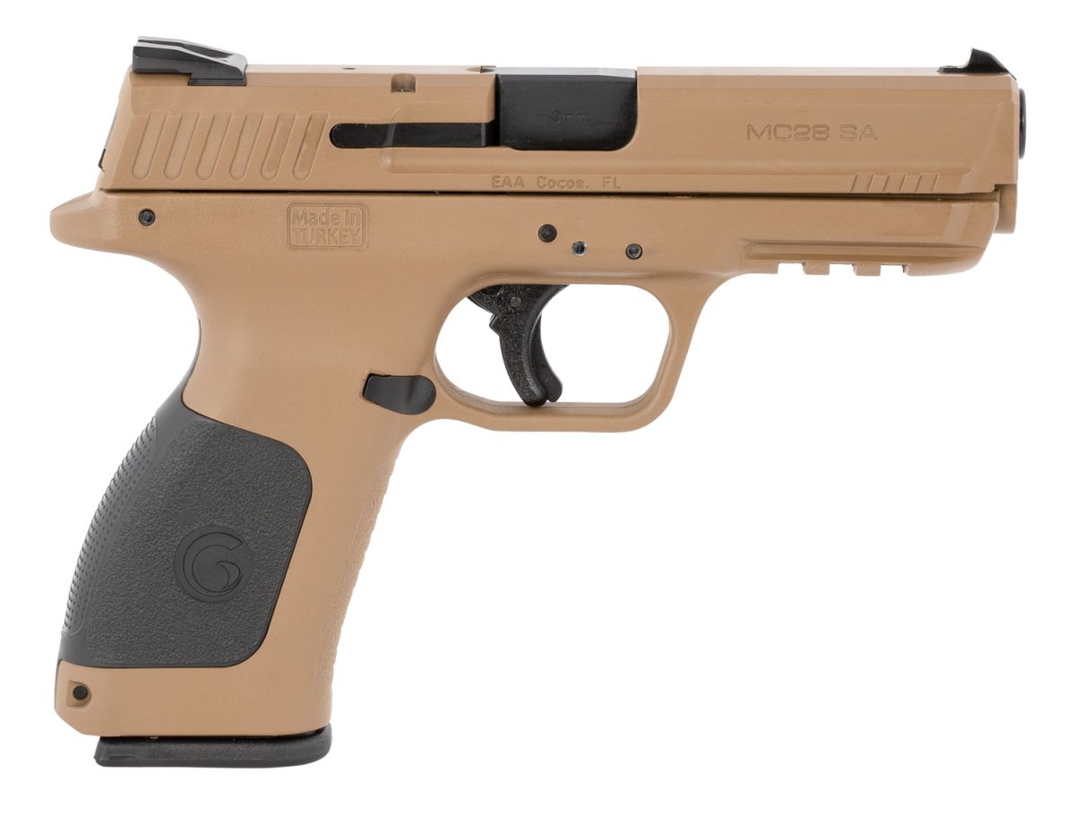 Eaa Girsan 390110 Mc28 Sa  9Mm Luger 17+1, 4.25&Quot; Blued Steel Barrel, Flat Dark Earth Serrated Steel Slide &Amp; Polymer Frame W/Picatinny Rail, Black Interchangeable Backstrap Grip, Ambidextrous