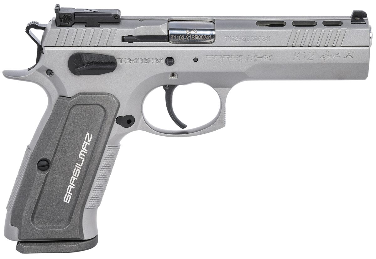 Sar Usa K12Stspx K12 Sport X Duty 9Mm Luger Caliber With 4.70&Quot; Barrel, 17+1 Capacity, Overall Matte Stainless Finish Steel, Beavertail Frame, Serrated/Ported Slide &Amp; Gray Polymer Grip