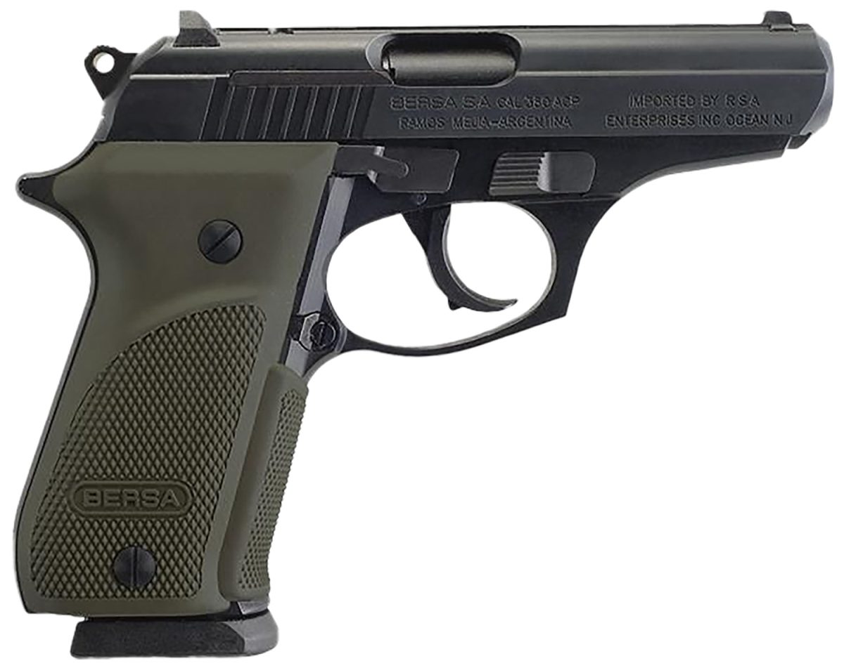 Bersa T380Pmc Thunder Combat Sub-Compact Frame 380 Acp 15+1, 3.50&Quot; Black Steel Barrel, Matte Black Serrated Steel Slide &Amp; Aluminum Frame W/Beavertail, Olive Wrap-Around Grip